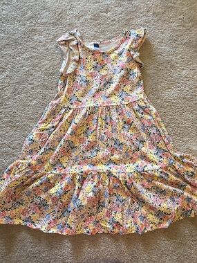Old Navy Yellow Floral Flutter-Sleeve Dress with Pink and Green Accents